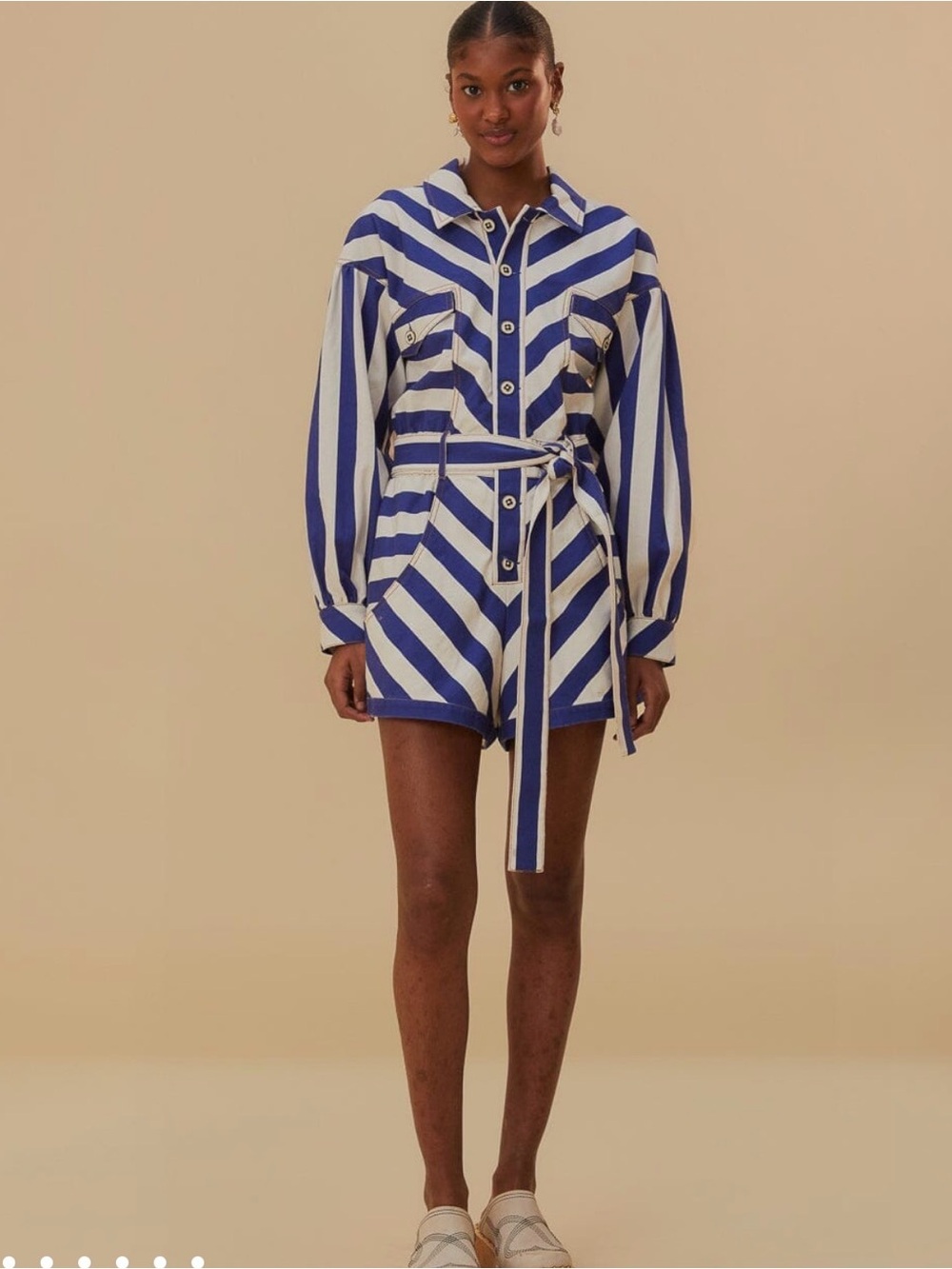 FARM Rio Blue & White Striped Belted Romper - Picture 5 of 5